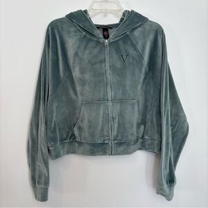 Velour Victorias Secret Women's Medium sage green Hooded cropped Jacket